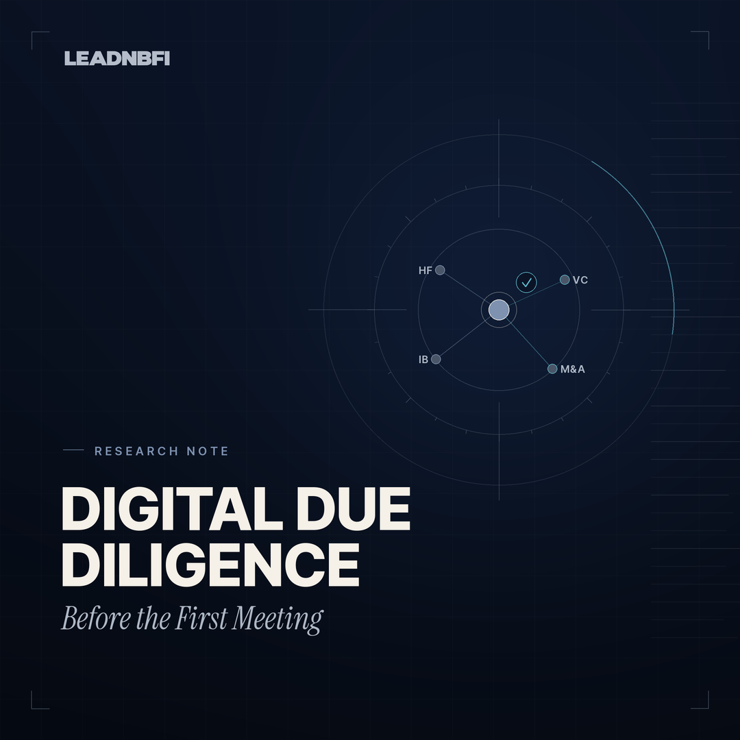Digital due diligence for financial services firms showing search visibility, trust signals, and buyer perception before the first meeting