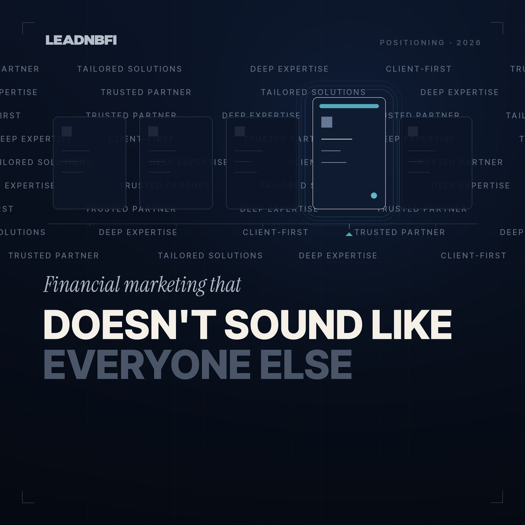 Premium financial services marketing thumbnail showing generic messaging, brand differentiation, and positioning signals for financial firms